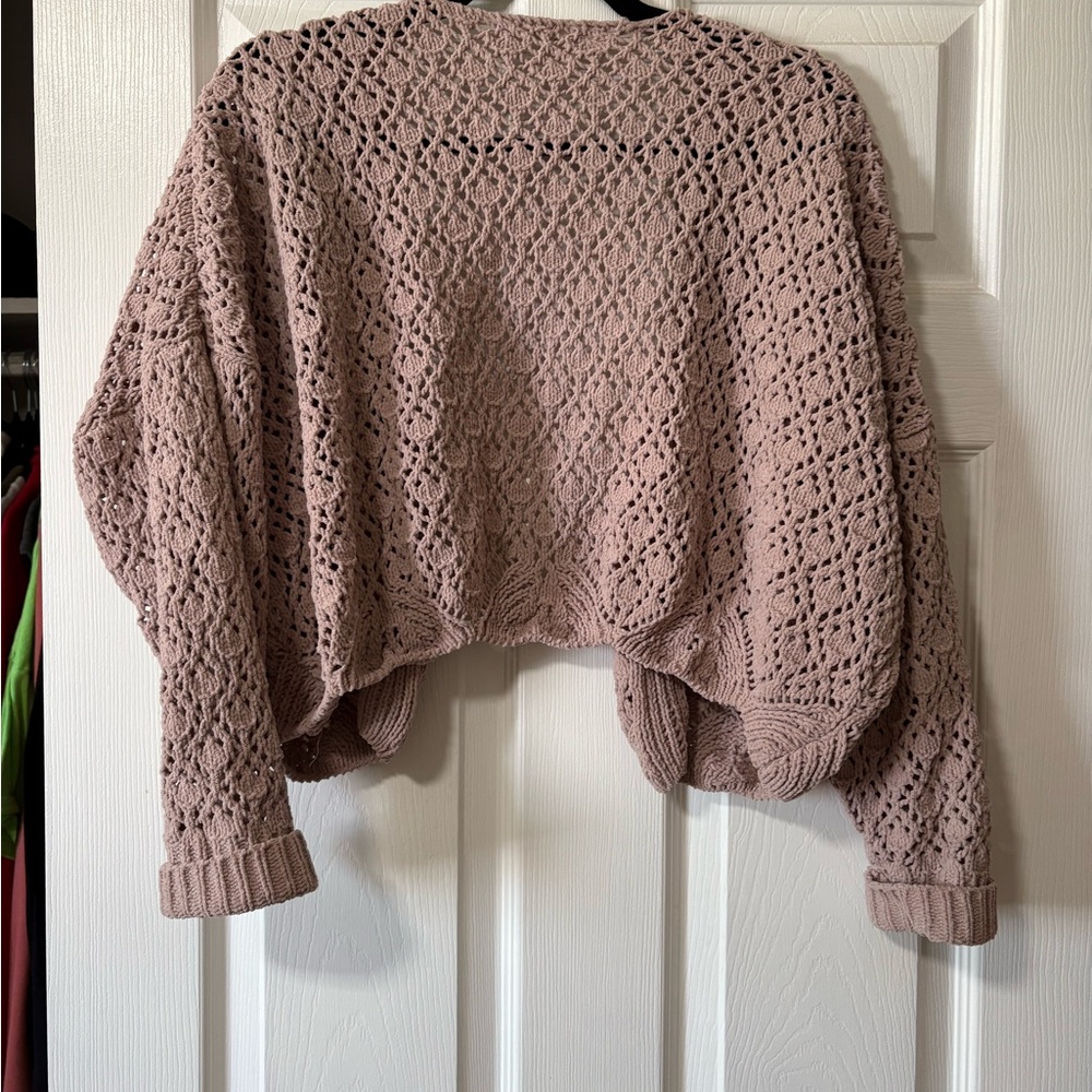 Elegant Women's Crochet Sweater - Dusty Rose